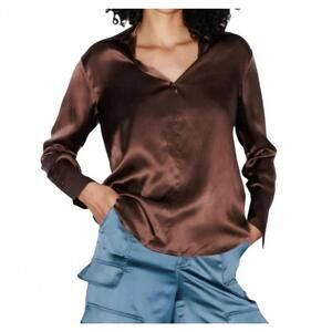 NEW CATHERINE GEE daria french cuff blouse in coffee